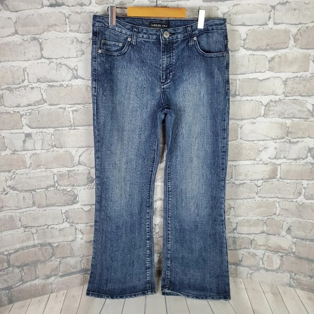 Vintage Gasoline Jeans Olympia Mid Rise Straight Leg Size 14 Embroidered